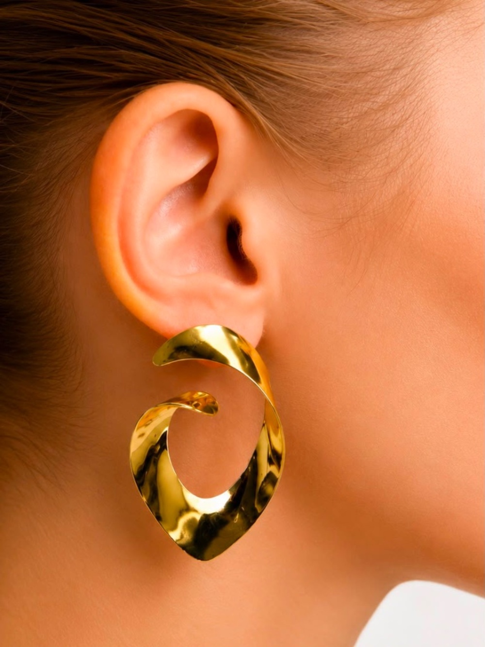 Gold Tone Abstract Spiral Statement Earrings Large Hoop Modern Chunky  gifts
